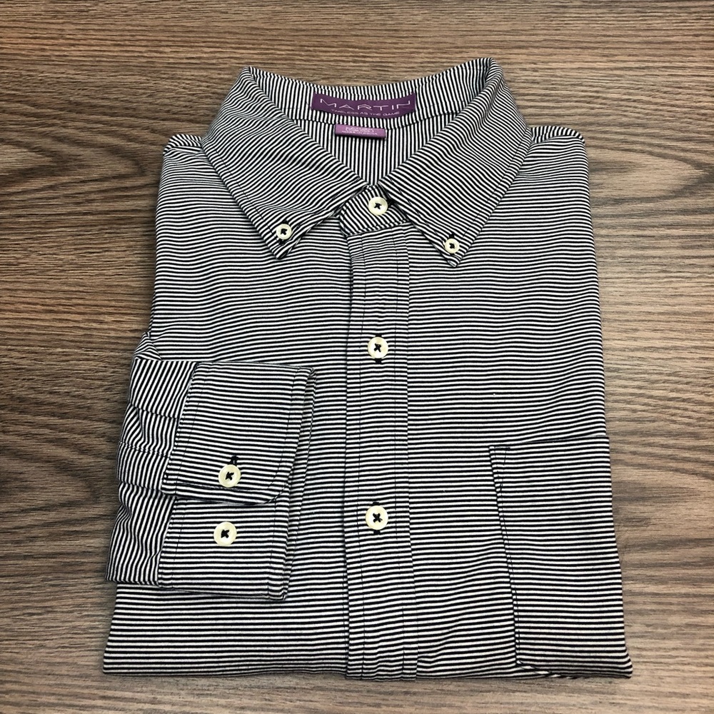 Martin Black & White Stripe Knit Oxford Shirt L